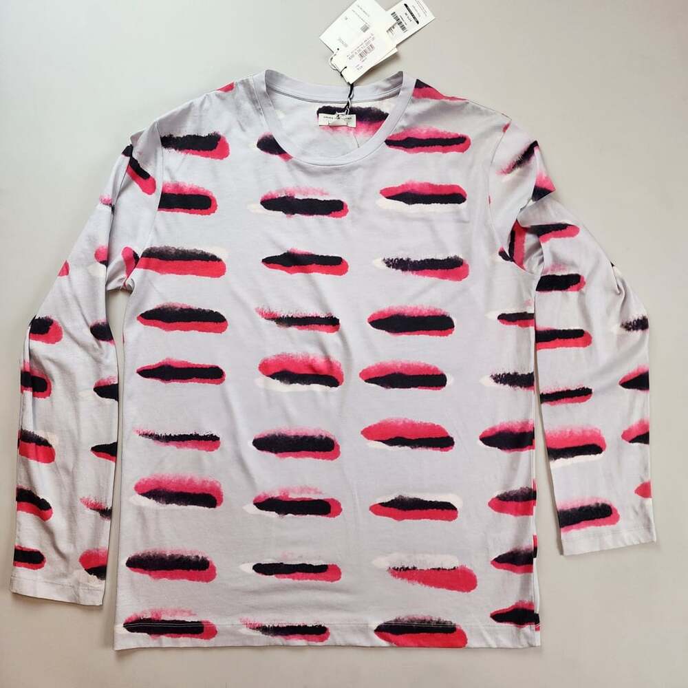 Dries Van Noten x Len Lye Printed Long Sleeve T-Shirt Light Grey Size XL NWT